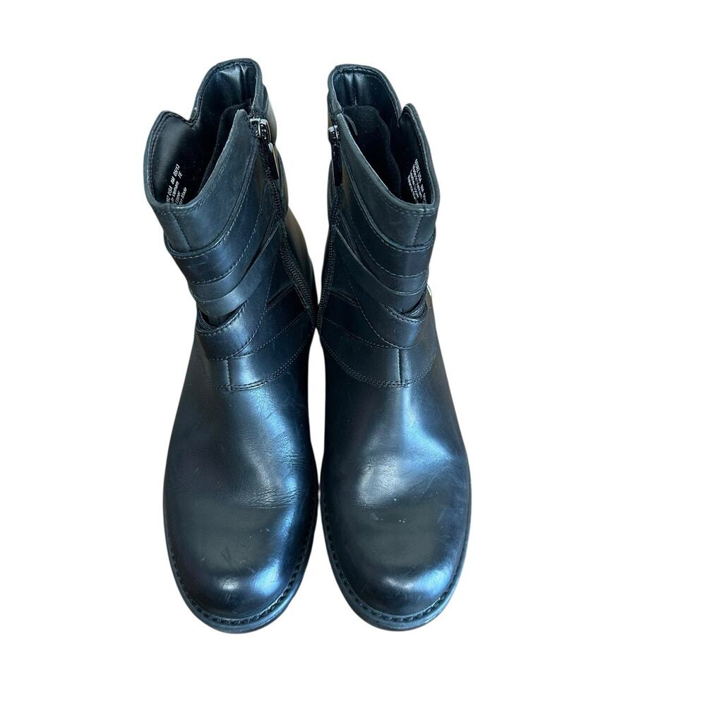 Clarks Women's Orinoco Sash Black Leather Moto Ankle Boots Block Heel Zip Size 8 - Picture 3 of 12
